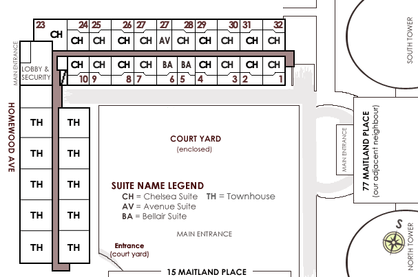 floor plan of suites at 60 Homewood avenue, level 1