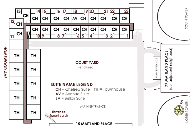 floor plan of suites at 60 homewood avenue, level 2