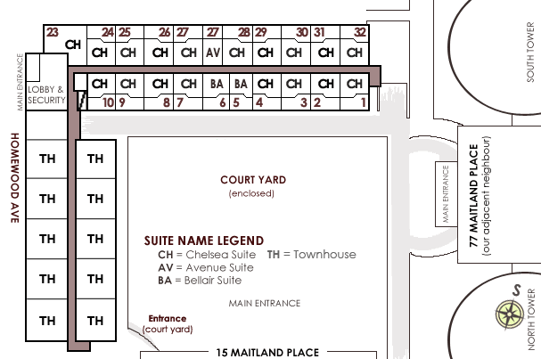 floor plan of suites at 60 homewood avenue, level 1